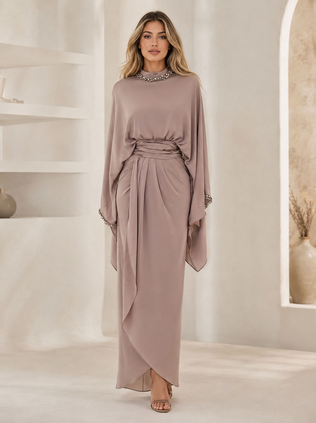 Crystal Collar Draped Maxi Dress - Grace