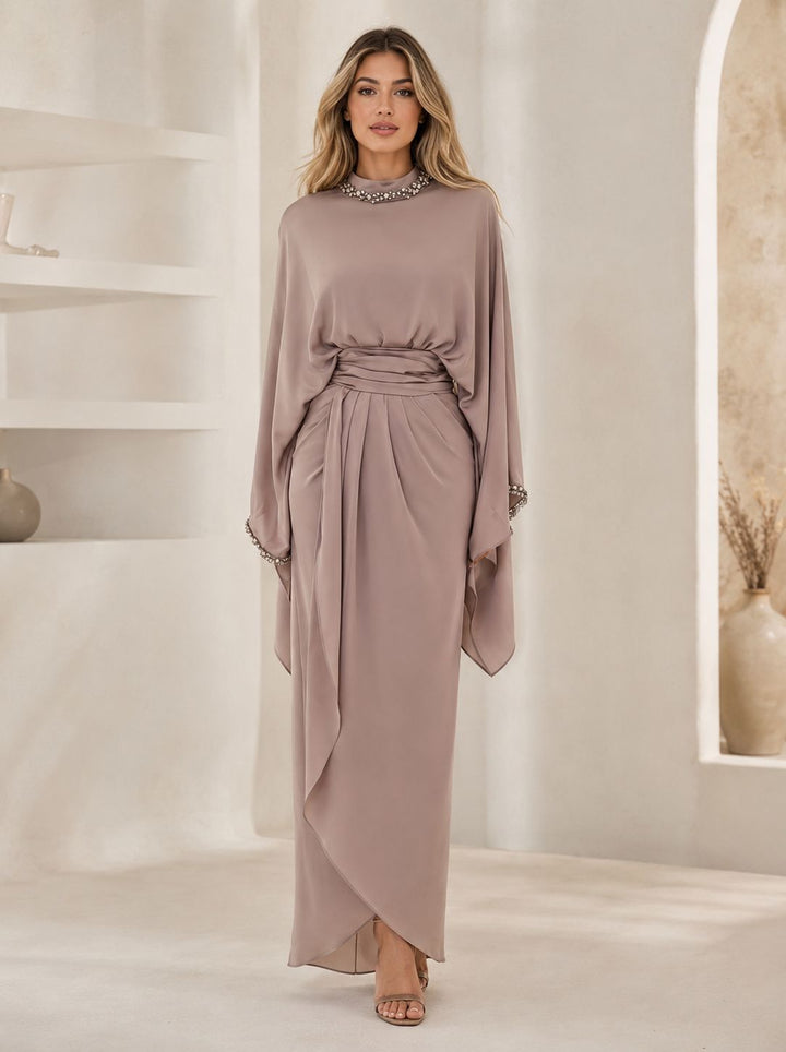 Crystal Collar Draped Maxi Dress - Grace