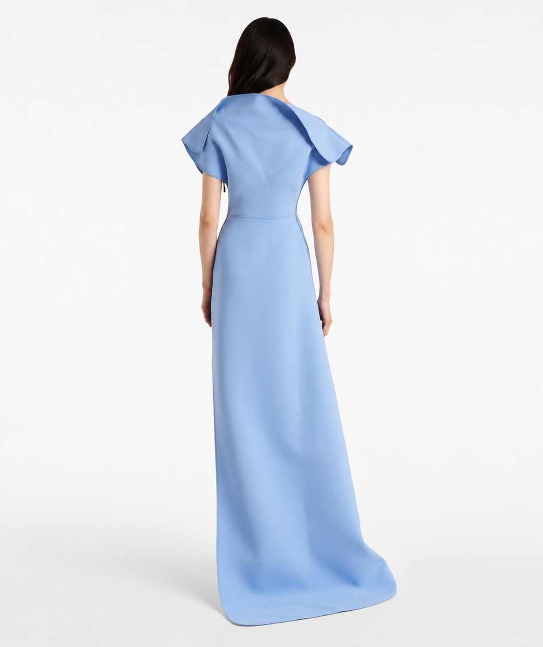 Powder Blue Flutter Sleeve Evening Gown - Celestia