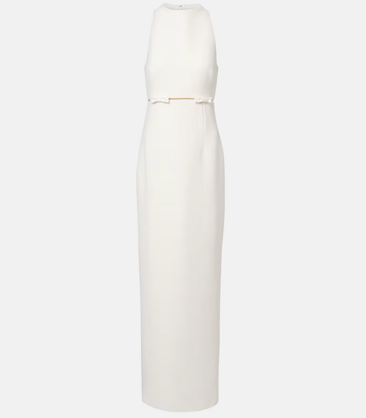 halter column gown with slim waist belt – SERENA