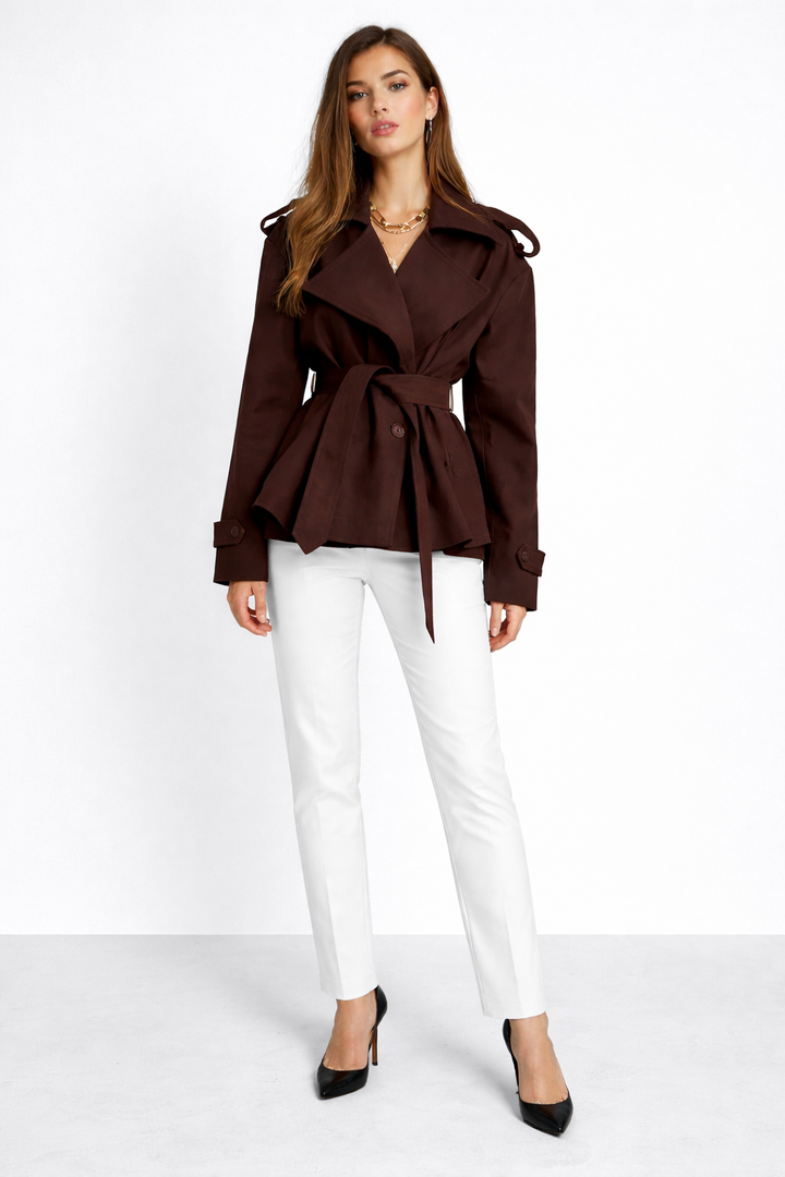 belted cropped trench jacket with oversized lapel – STRUCTURE