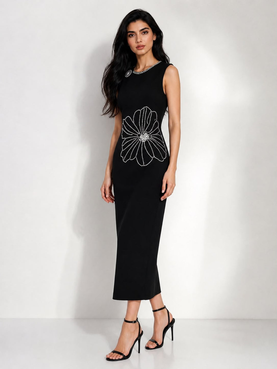 Crystal Floral Sheath Midi Dress - Blossom