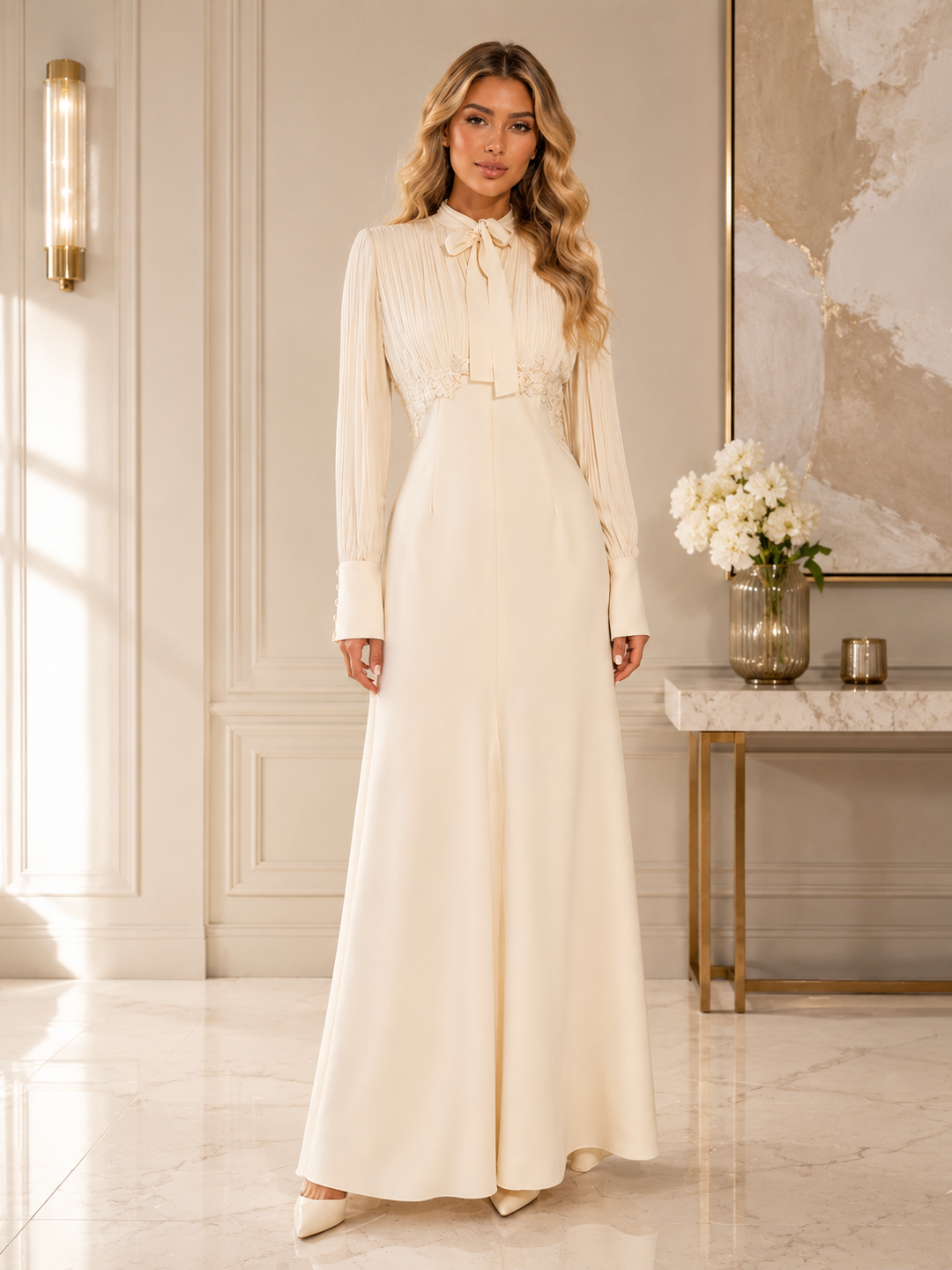 Elegant Contrast Bow Maxi Dress - Grace