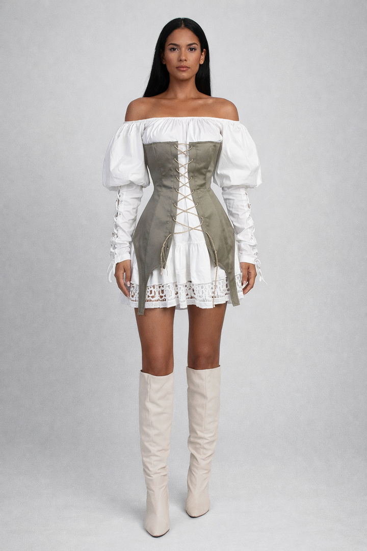 off-shoulder corset mini dress with lace-up detail – EDGE