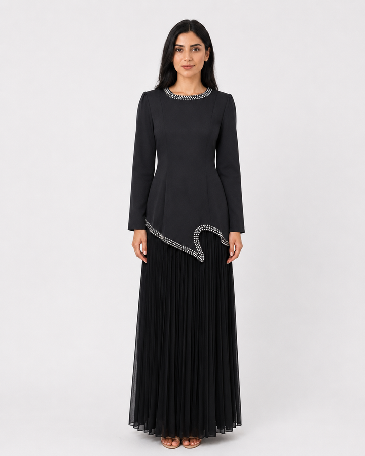 Elegant Pleated Maxi Dress - Pearl