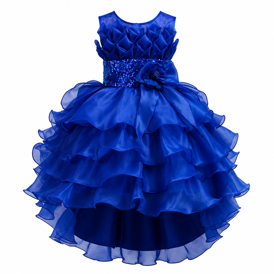 Royal Bloom Layered Princess Dress — Sapphire