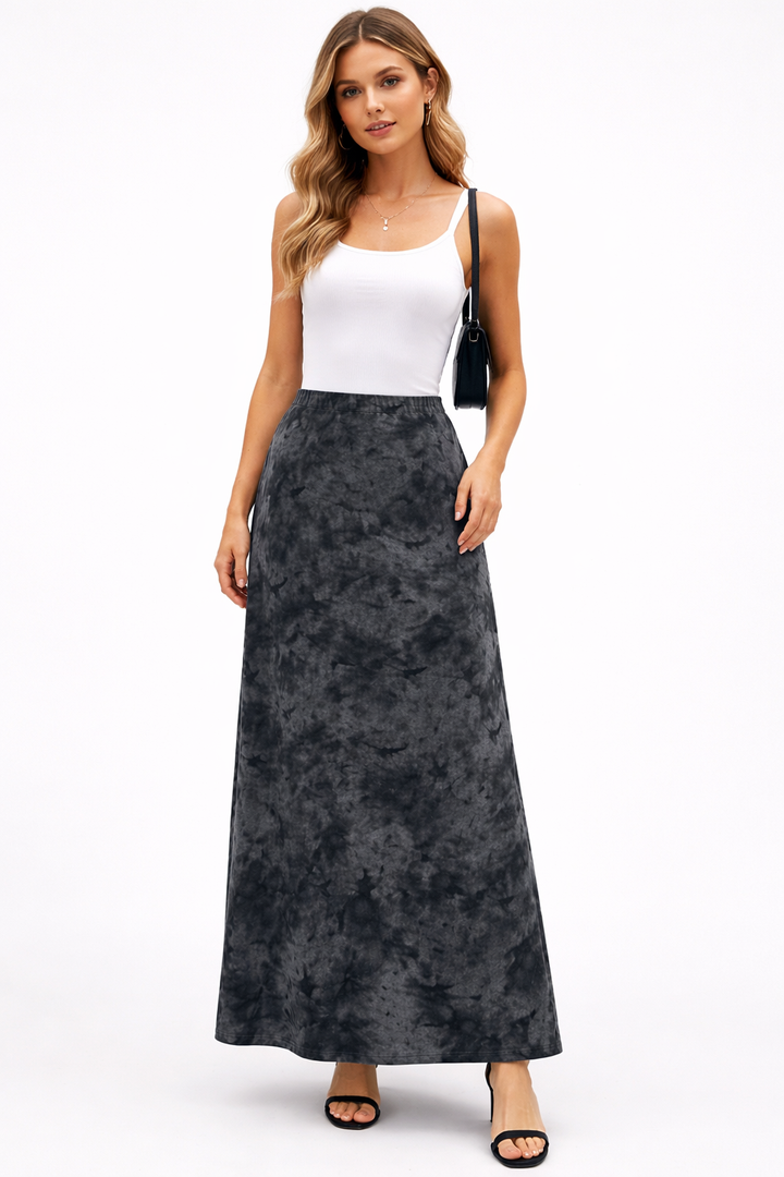 high-waisted marble print A-line skirt – NOIR