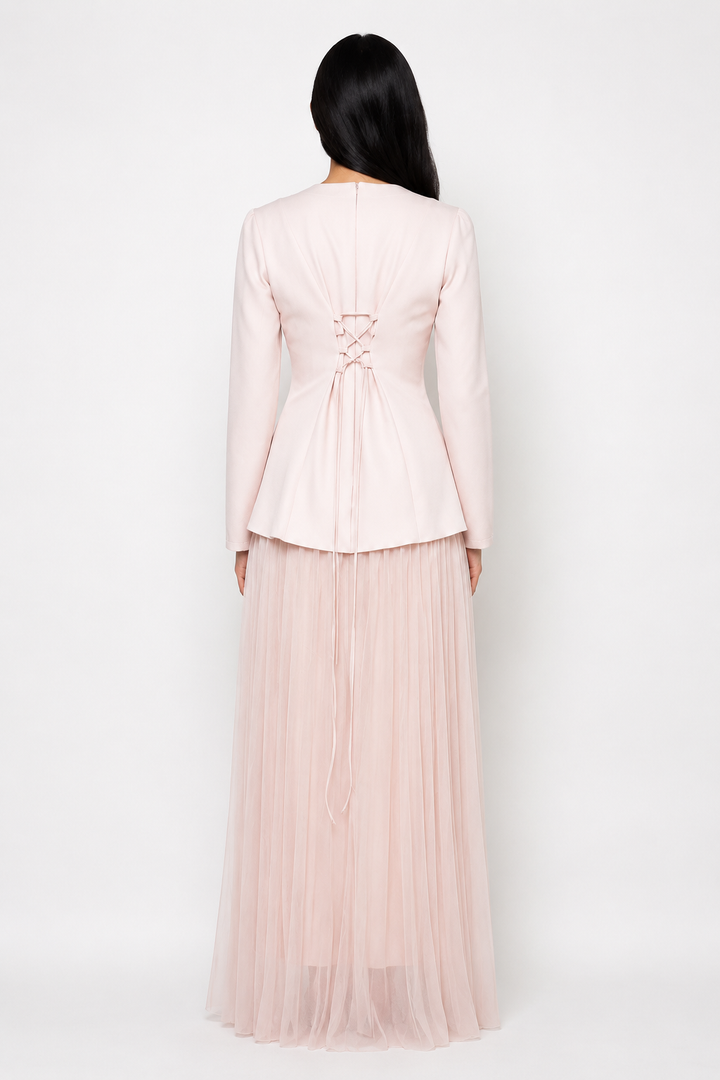 Elegant Pleated Maxi Dress - Pearl