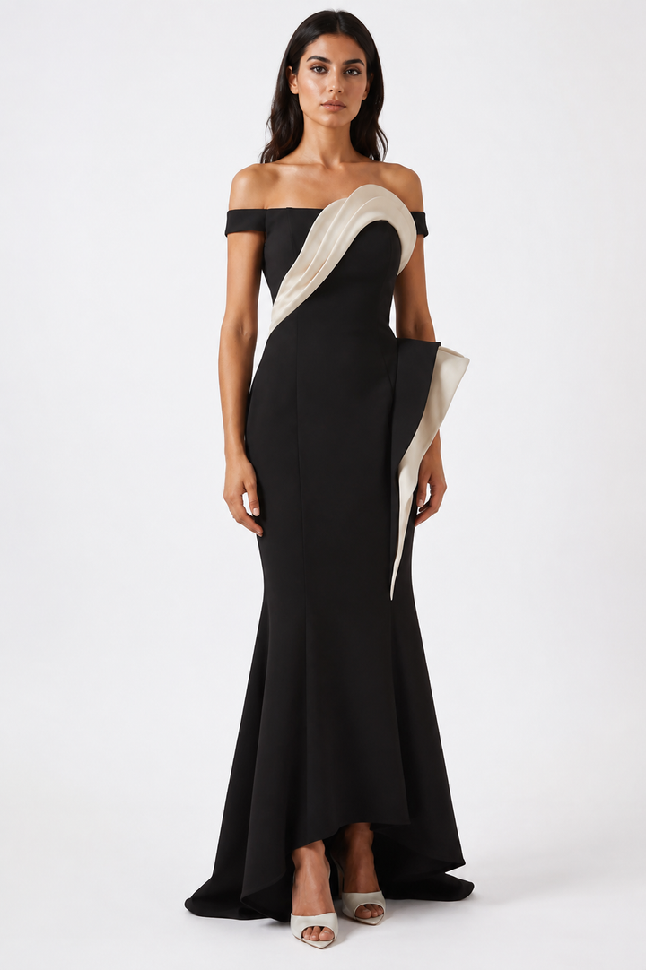 Off-Shoulder Contrast Evening Gown - MONTÉVA