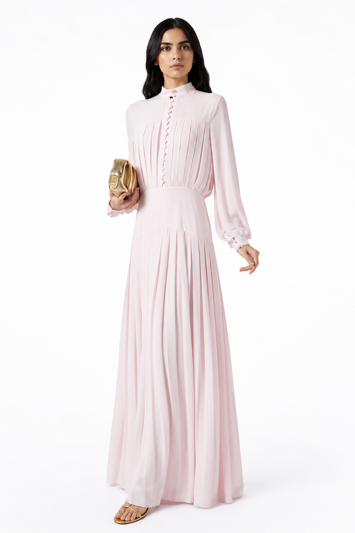 Pleated Blush Maxi Dress - LUNÉRA