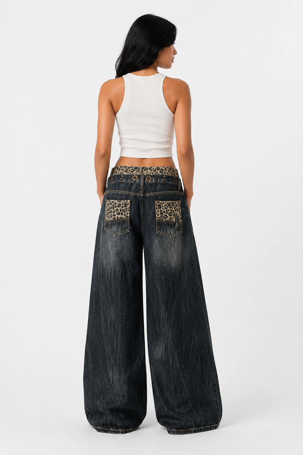 Vintage Washed Wide-Leg Denim Pants - Streetwear