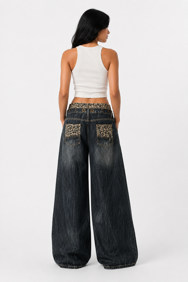 Vintage Washed Wide-Leg Denim Pants - Streetwear