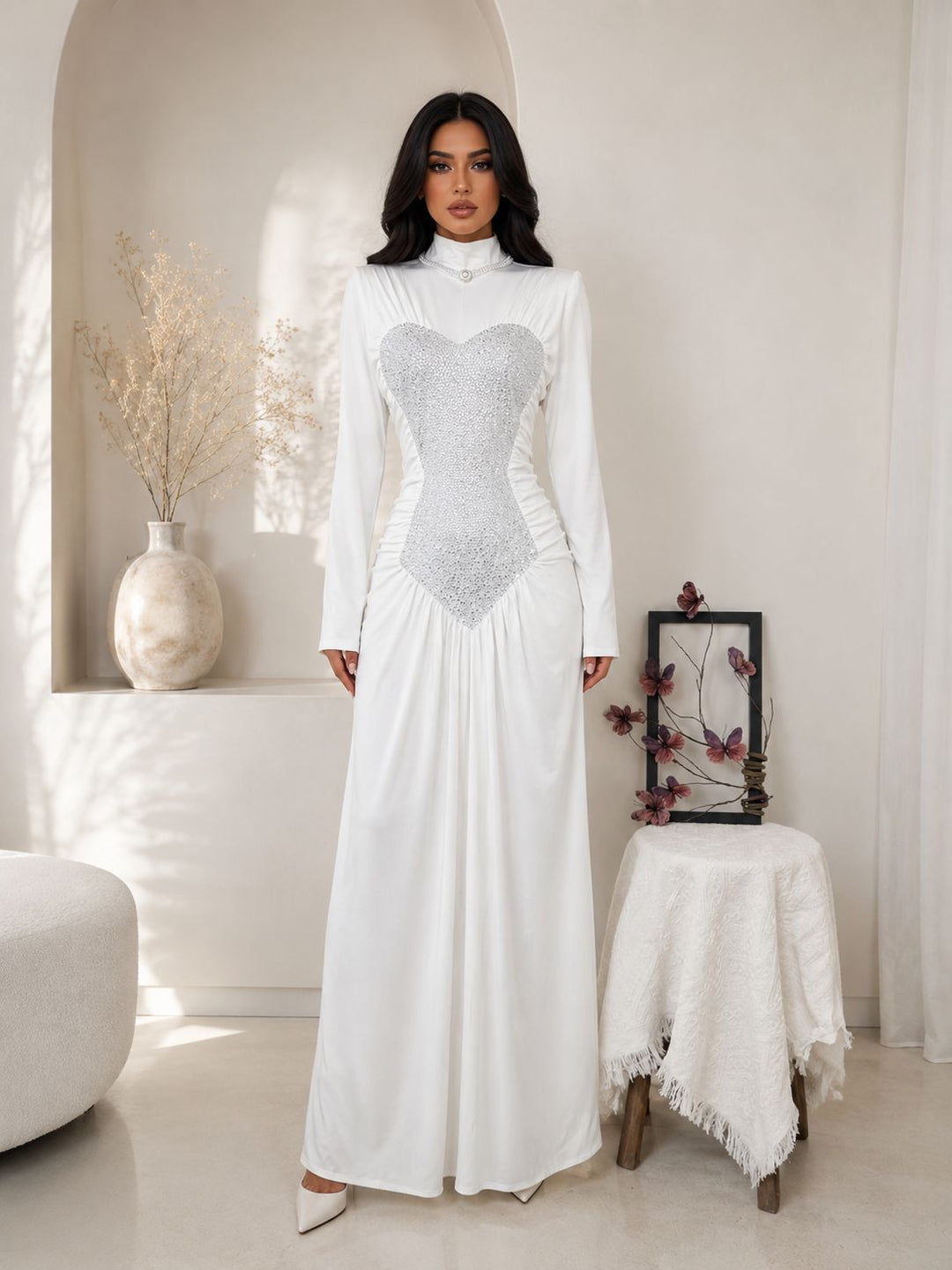 Crystal Corset Ruched Maxi Dress - Luxe