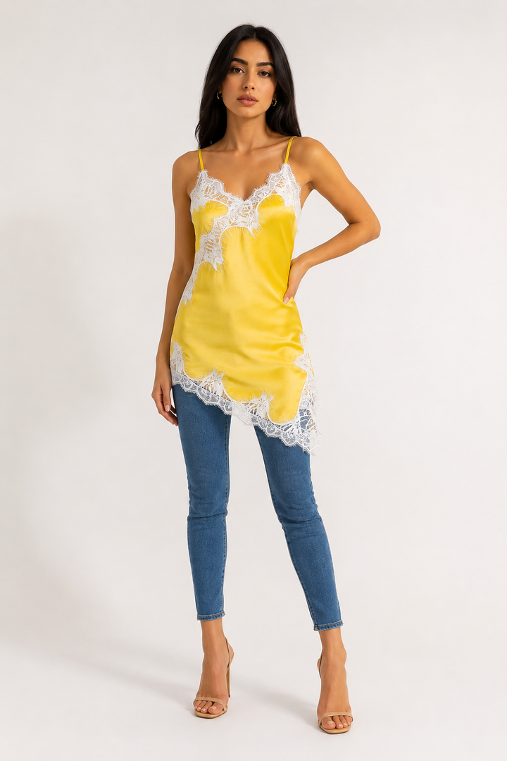 Lace Trim Satin Cami Top - Chic