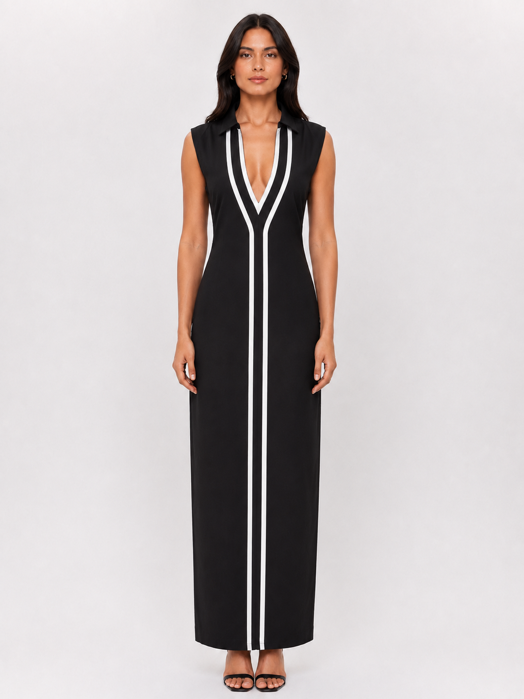 Elegant Contrast Trim Midi Dress - Modern