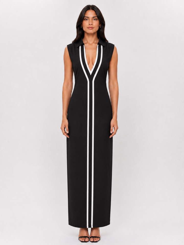 Elegant Contrast Trim Midi Dress - Modern