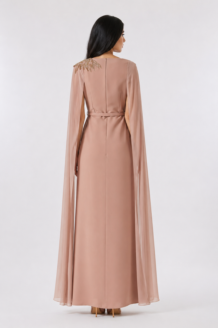 Nude Embellished Cape Gown – LUMIÈRE