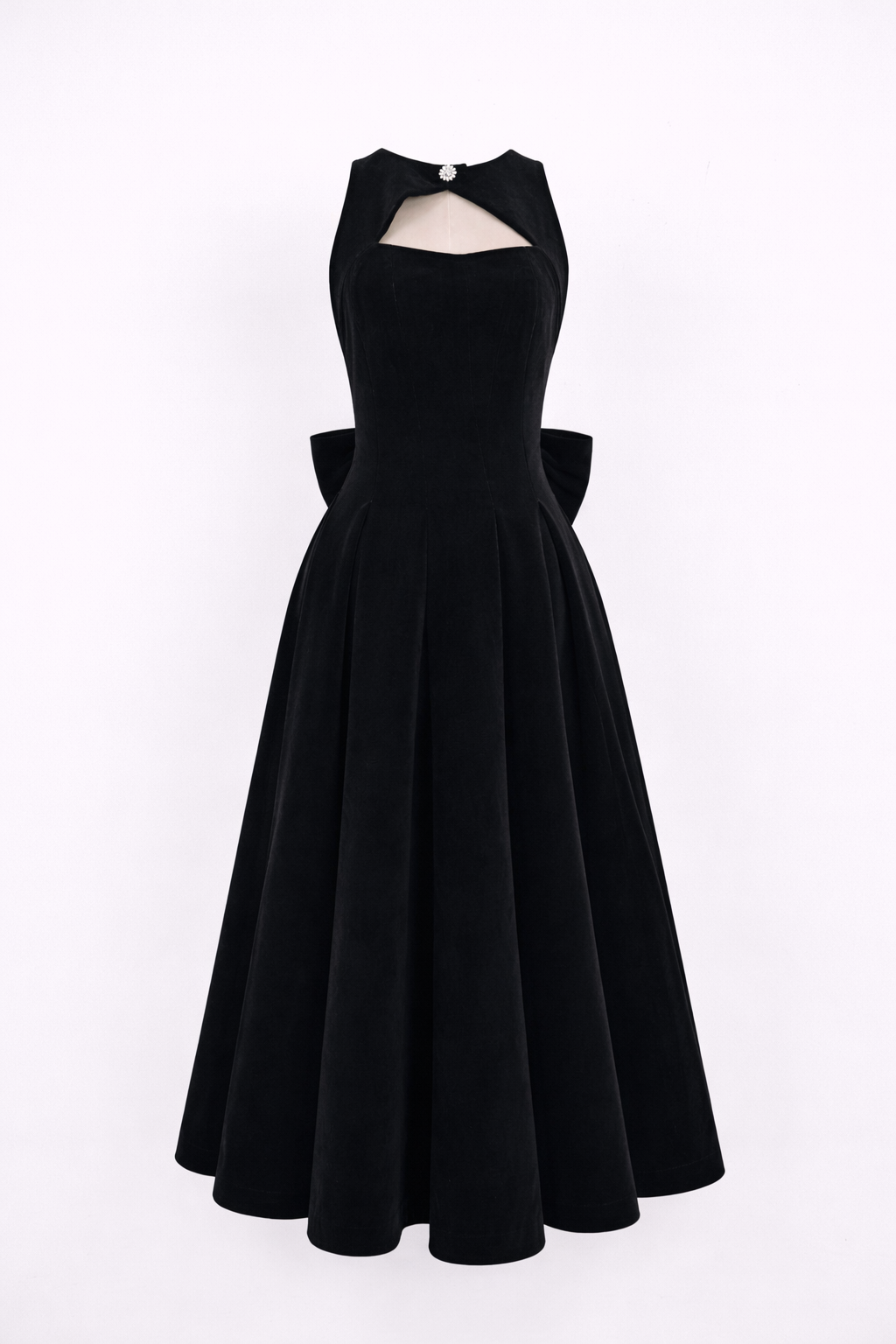 Name: sleeveless fit-and-flare dress with keyhole neckline and back bow – RUBINA