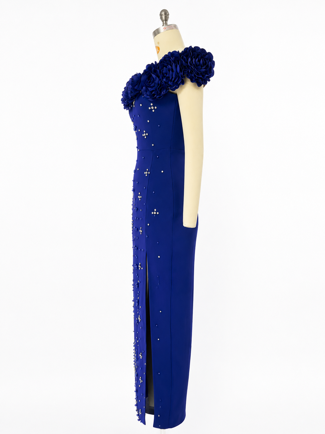 Royal Blue Pearl Embellished Evening Gown - Elegance