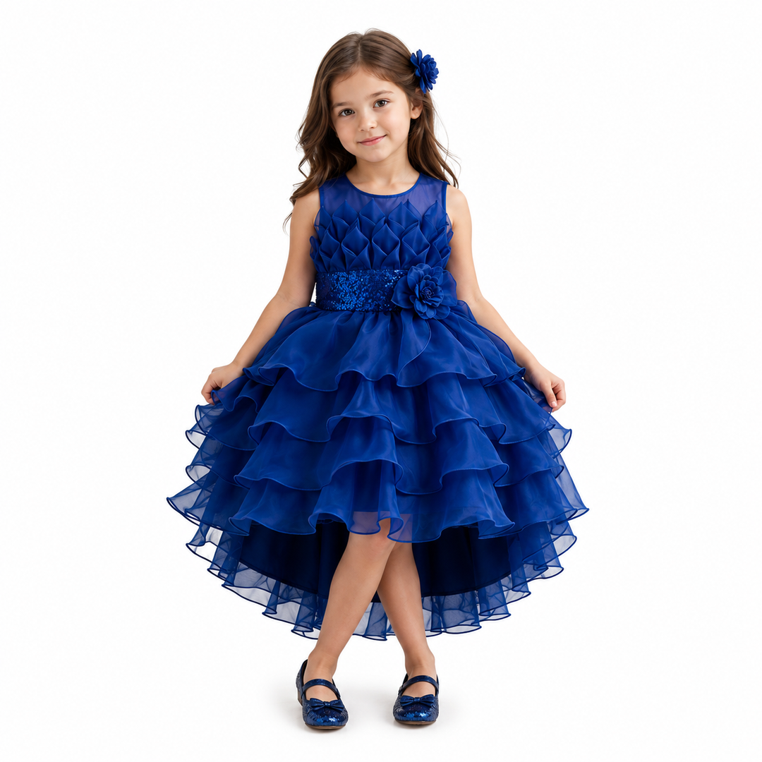 Royal Bloom Layered Princess Dress — Sapphire