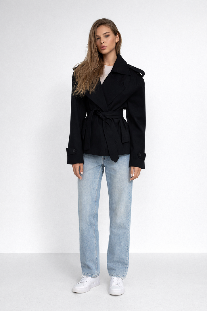belted cropped trench jacket with oversized lapel – STRUCTURE
