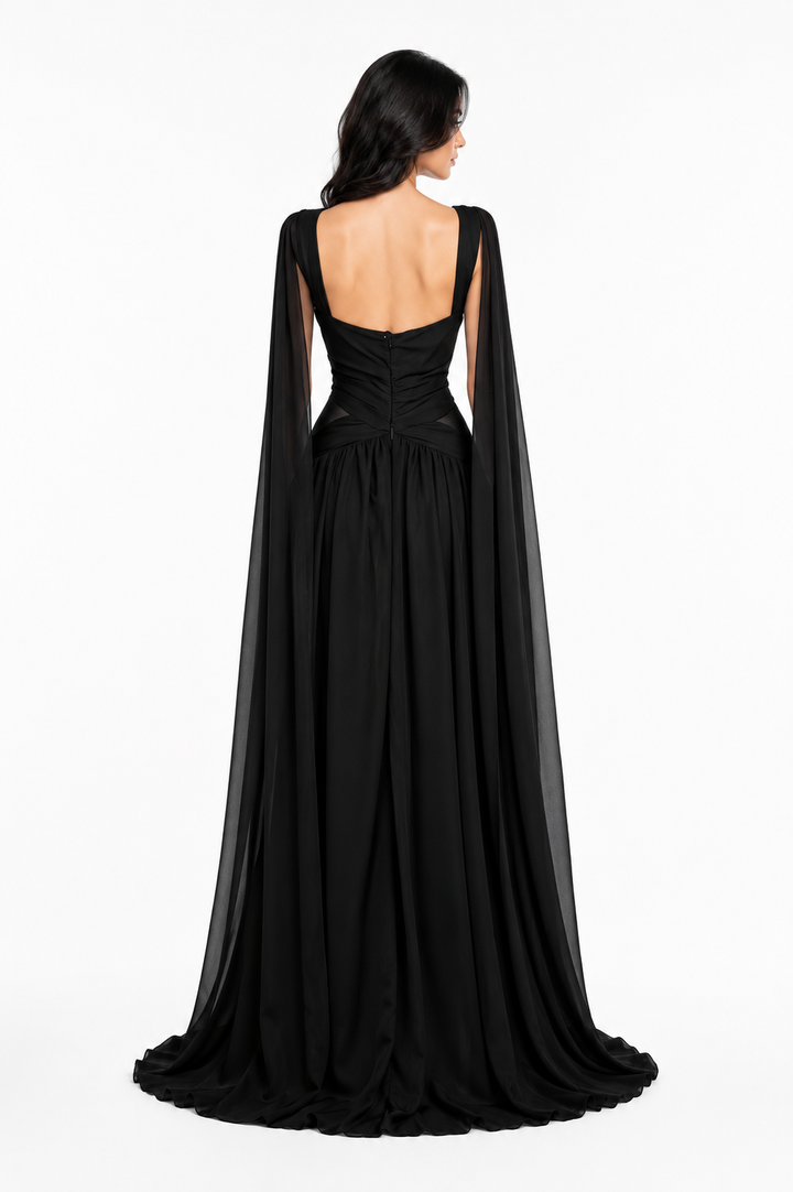 Crystal Cape Evening Gown - Noir