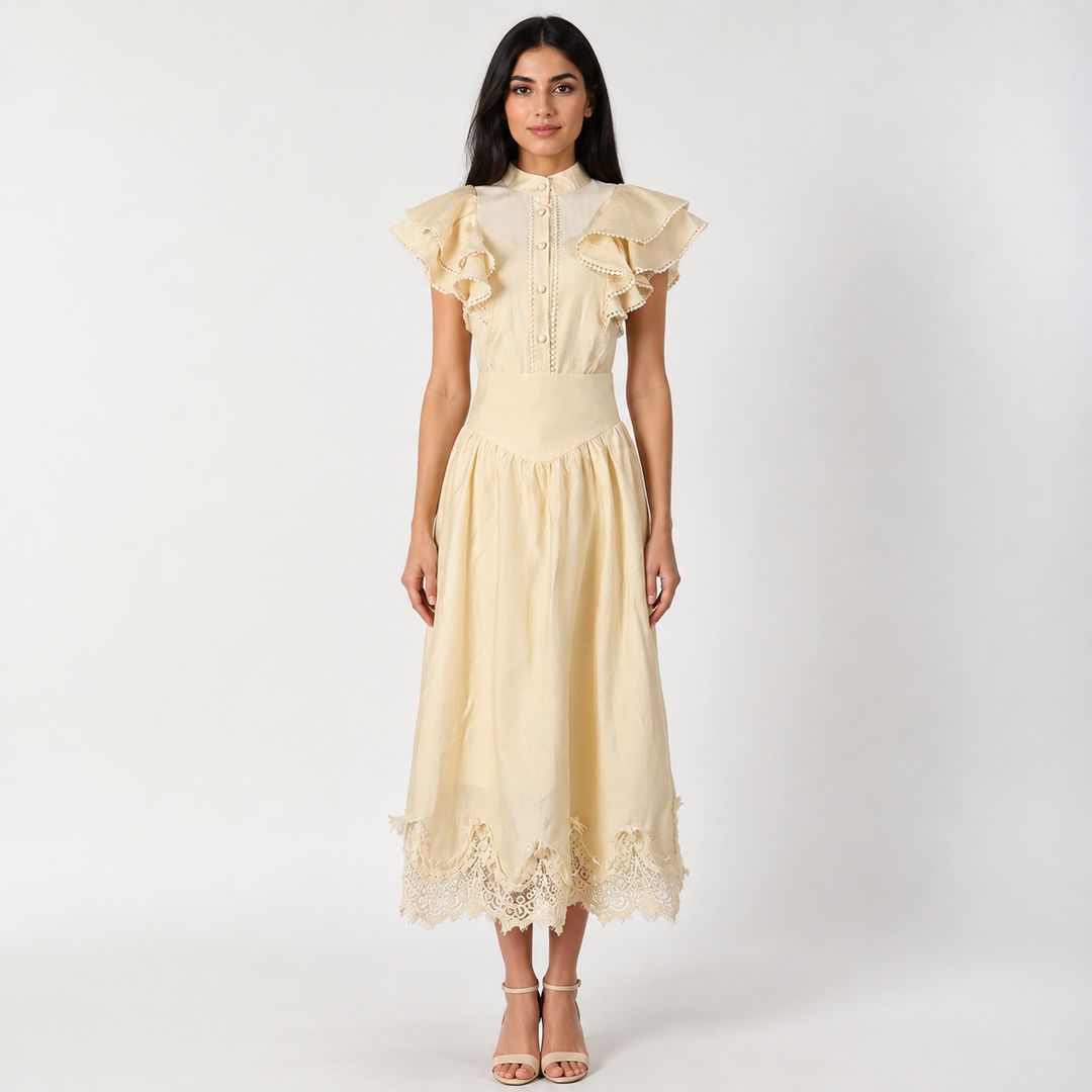 Vintage Lace Hem Midi Dress - Charm