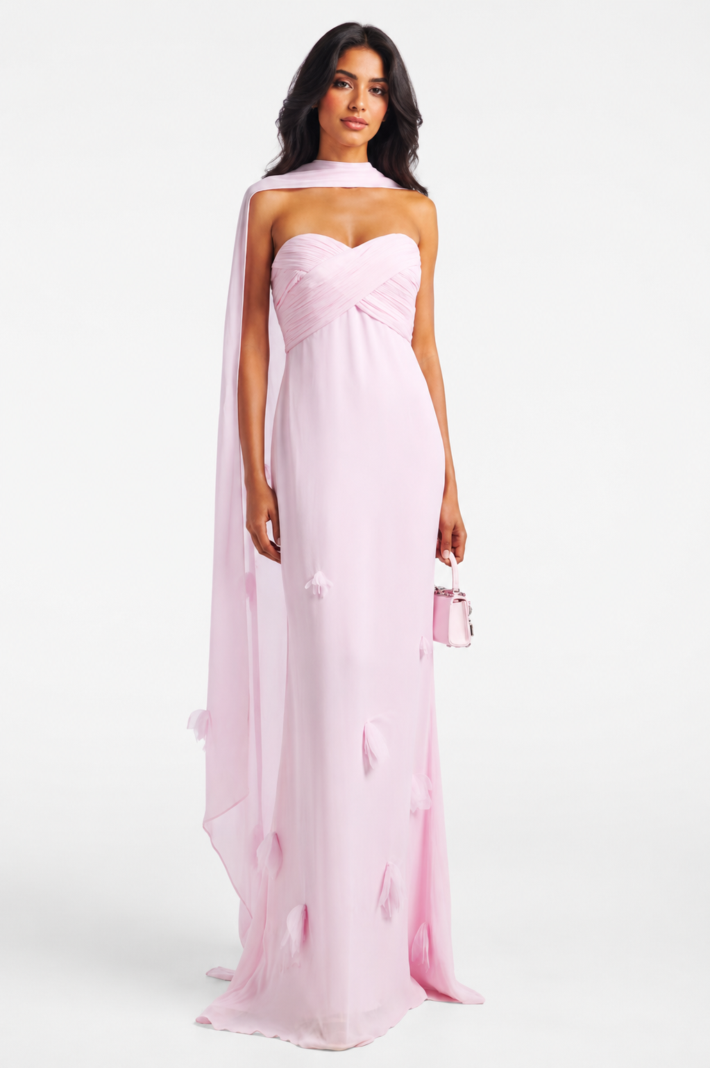 Blush Pink Draped Chiffon Evening Gown - Seraphina