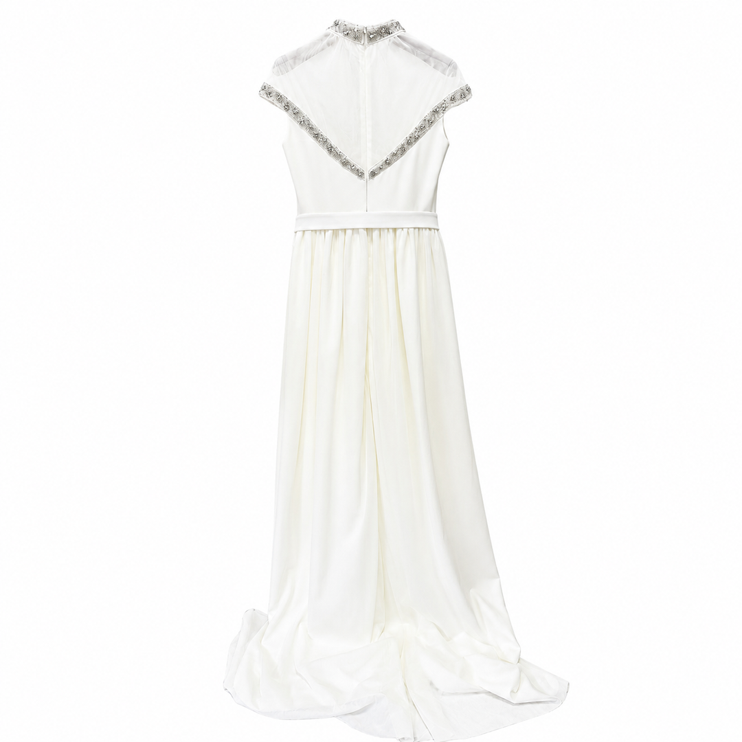 White Crystal Embellished Chiffon Gown – Grace