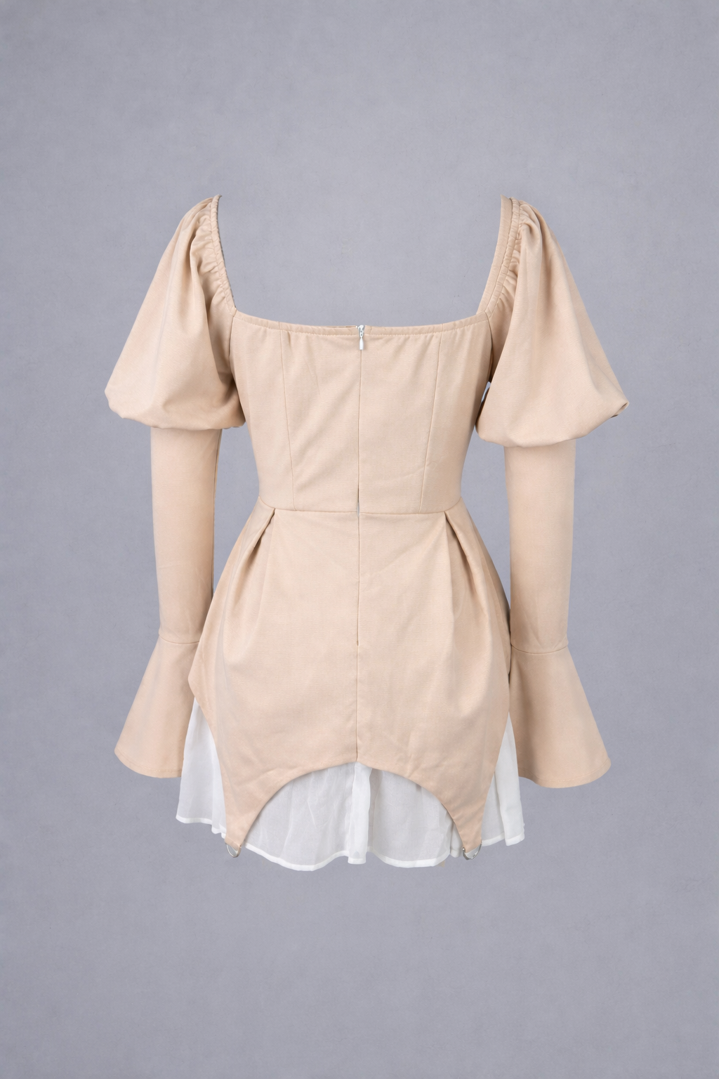 Beige Corset Puff Sleeve Mini Dress-TIAMON