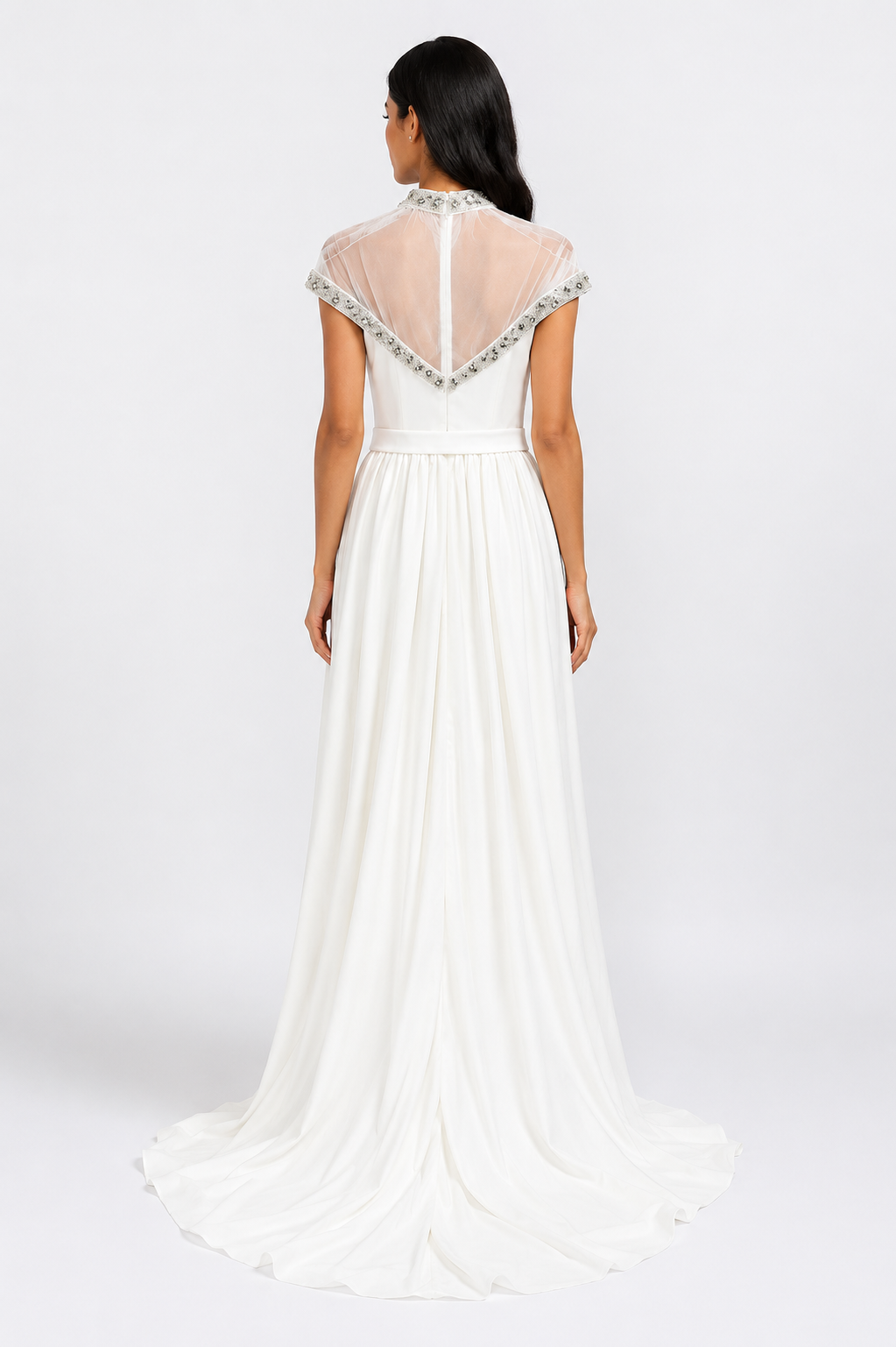 White Crystal Embellished Chiffon Gown – Grace