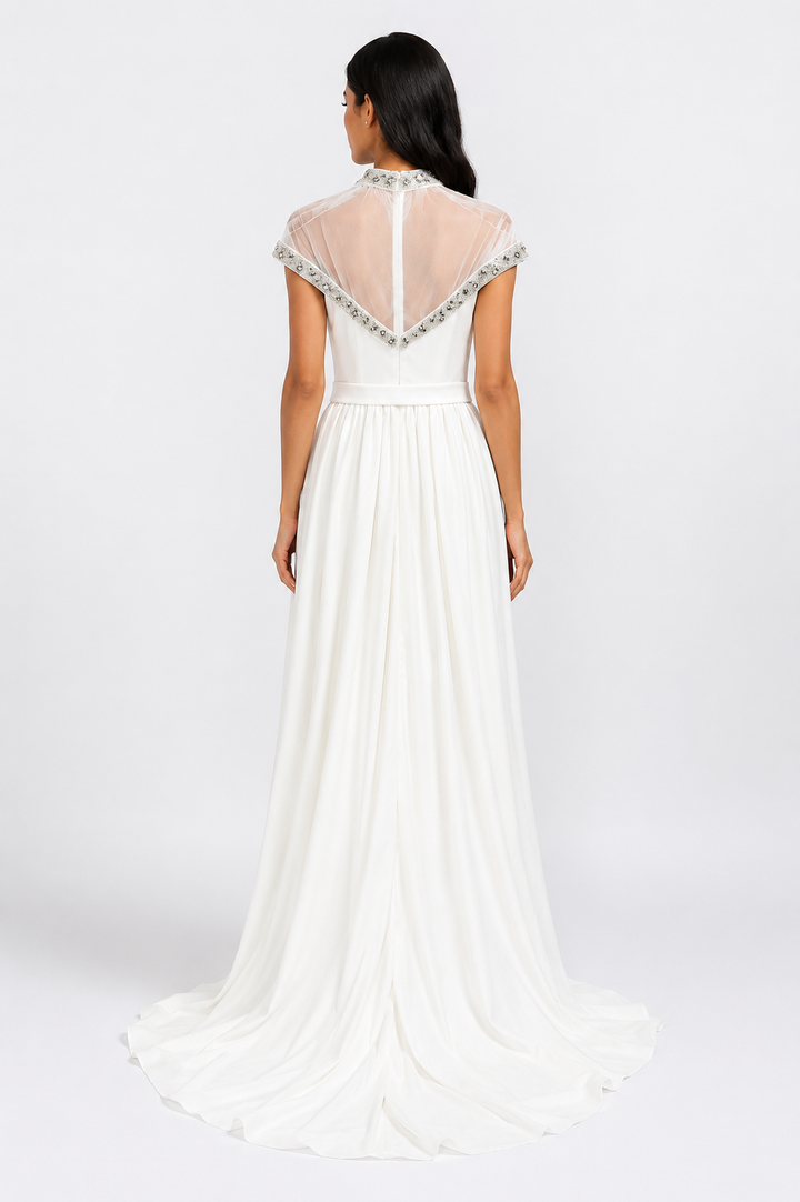 White Crystal Embellished Chiffon Gown – Grace