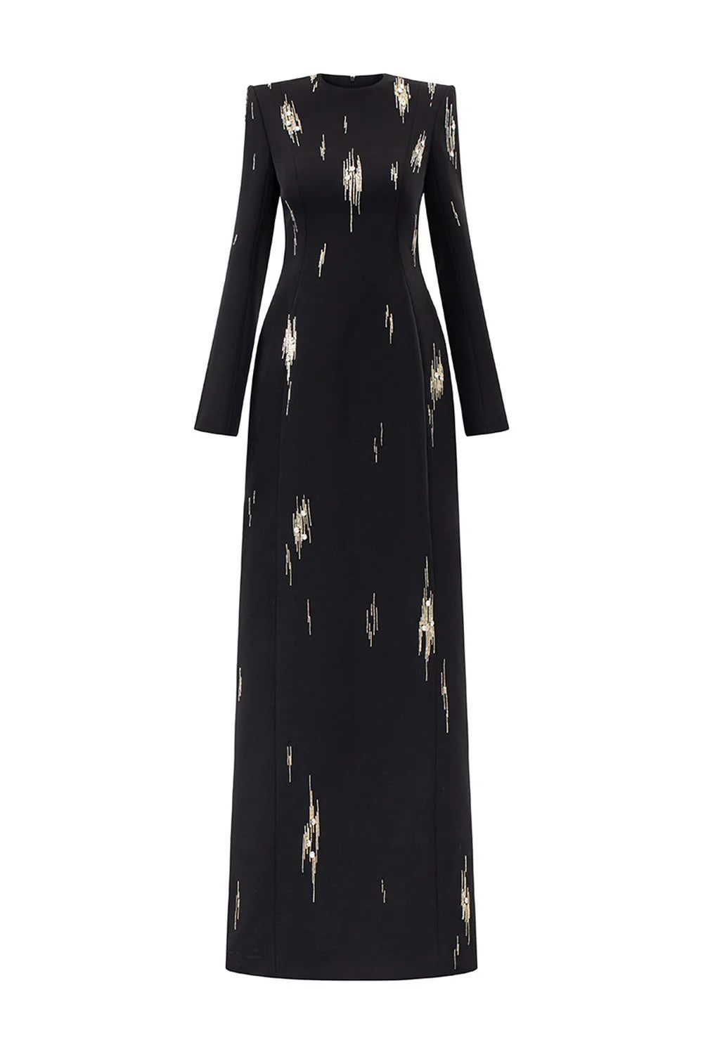 Long-Sleeve Column Dress with Metallic Embellishments - STELLAR-1