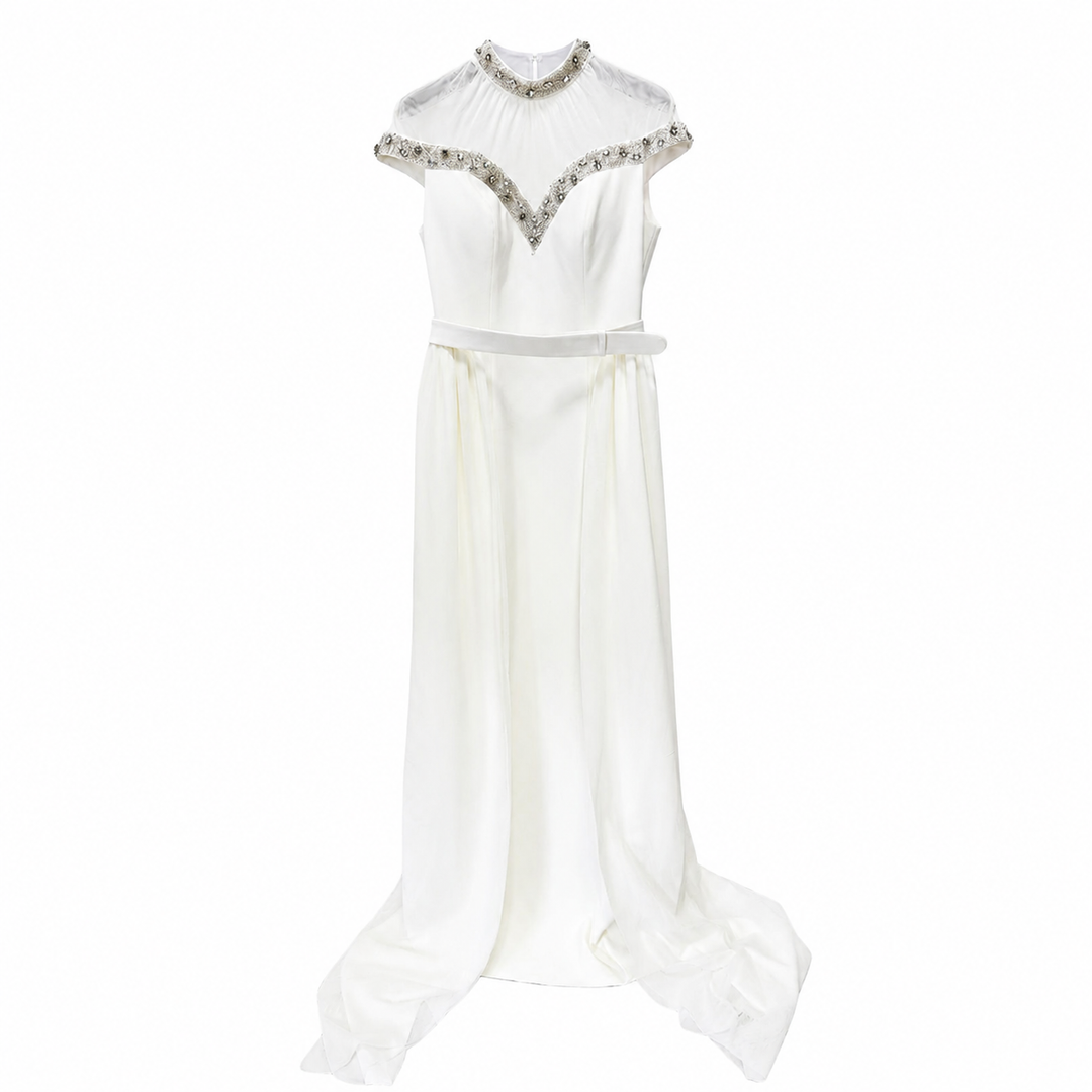 White Crystal Embellished Chiffon Gown – Grace