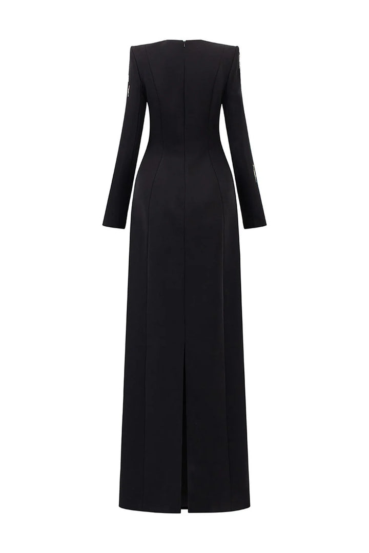 Long-Sleeve Column Dress with Metallic Embellishments - STELLAR-1