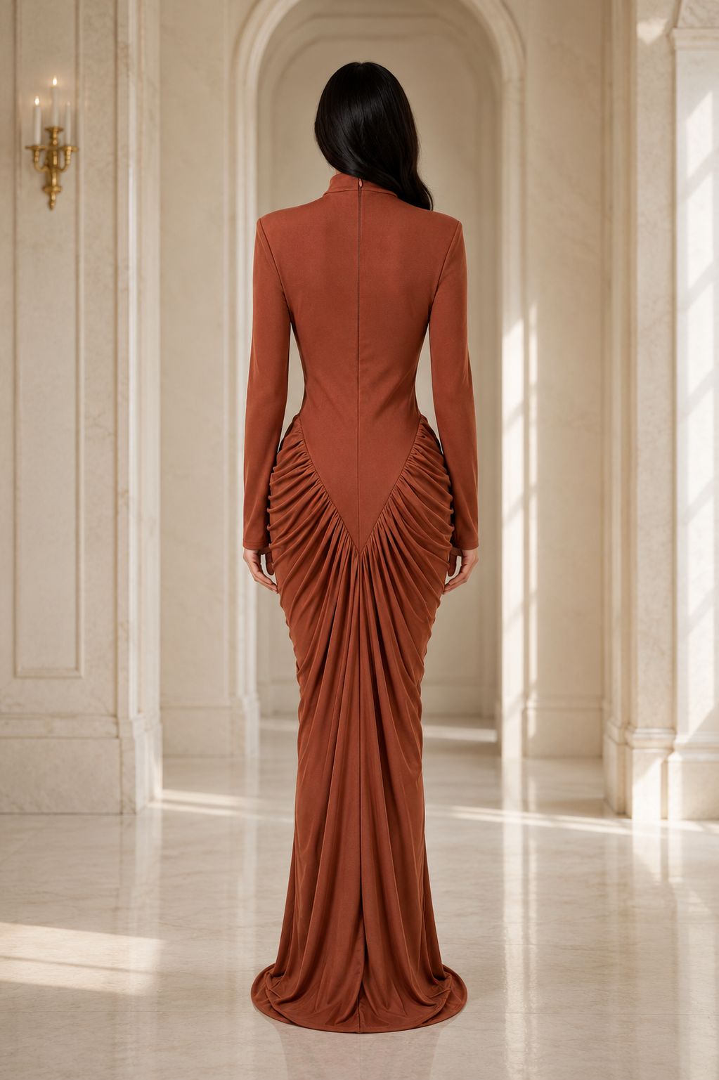Ruched Mermaid Evening Gown - Scarlet