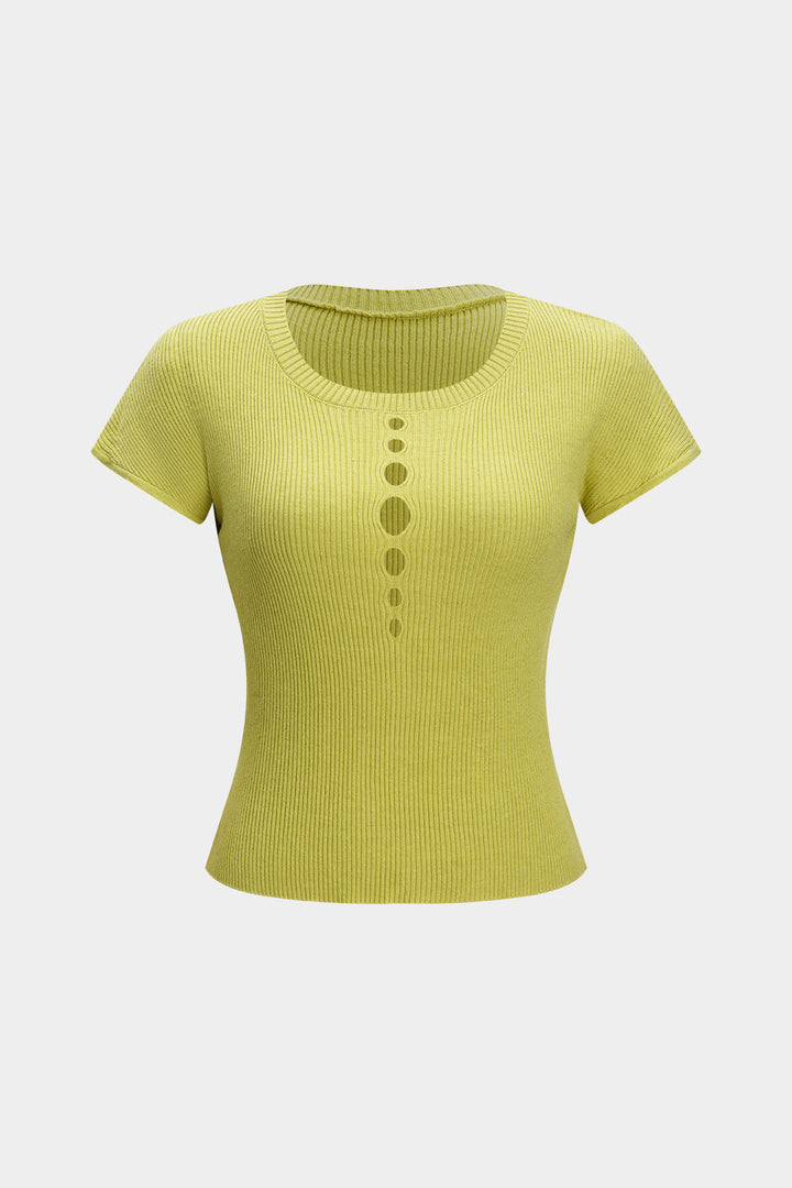 Knit Hollow Out Short-Sleeve Top