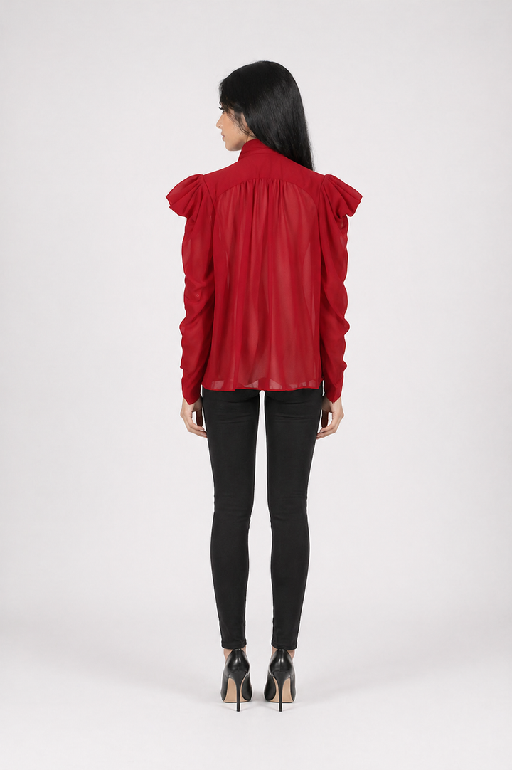 Red Sheer Bow Tie Blouse – RUBÉLLE