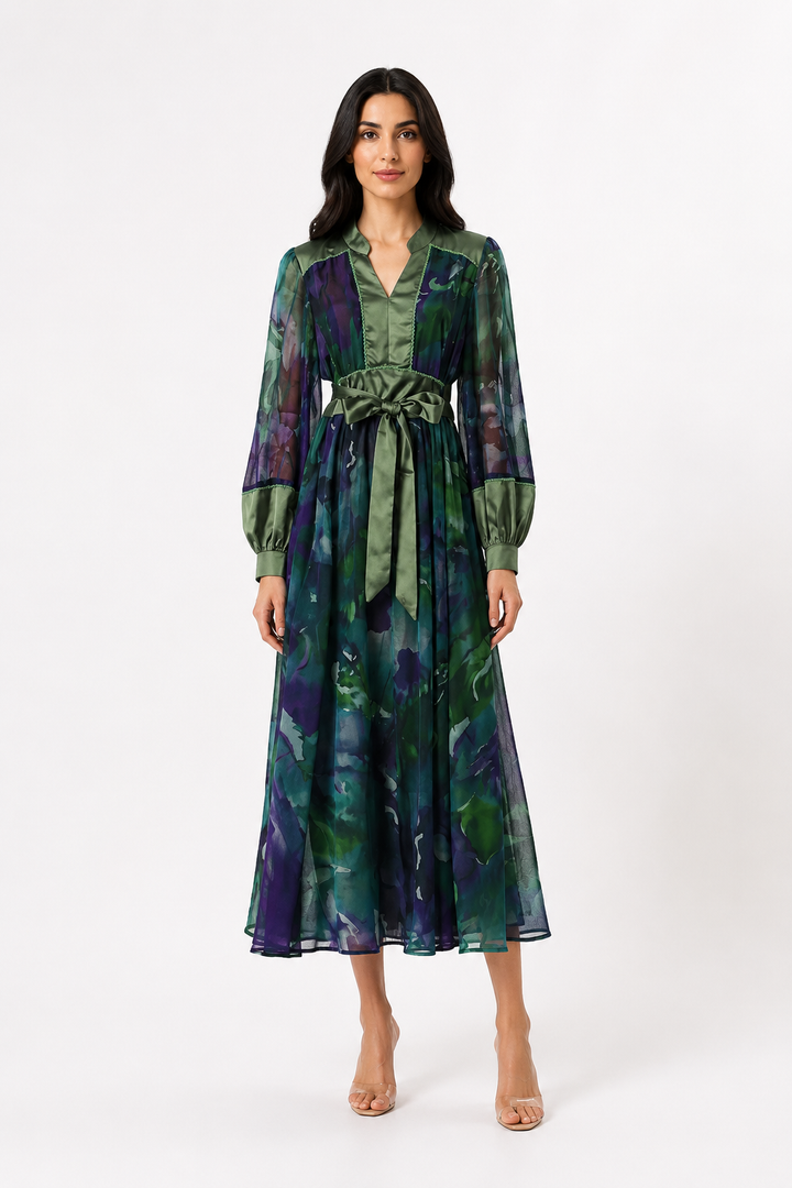 Abstract Watercolor Chiffon Dress - Aurora