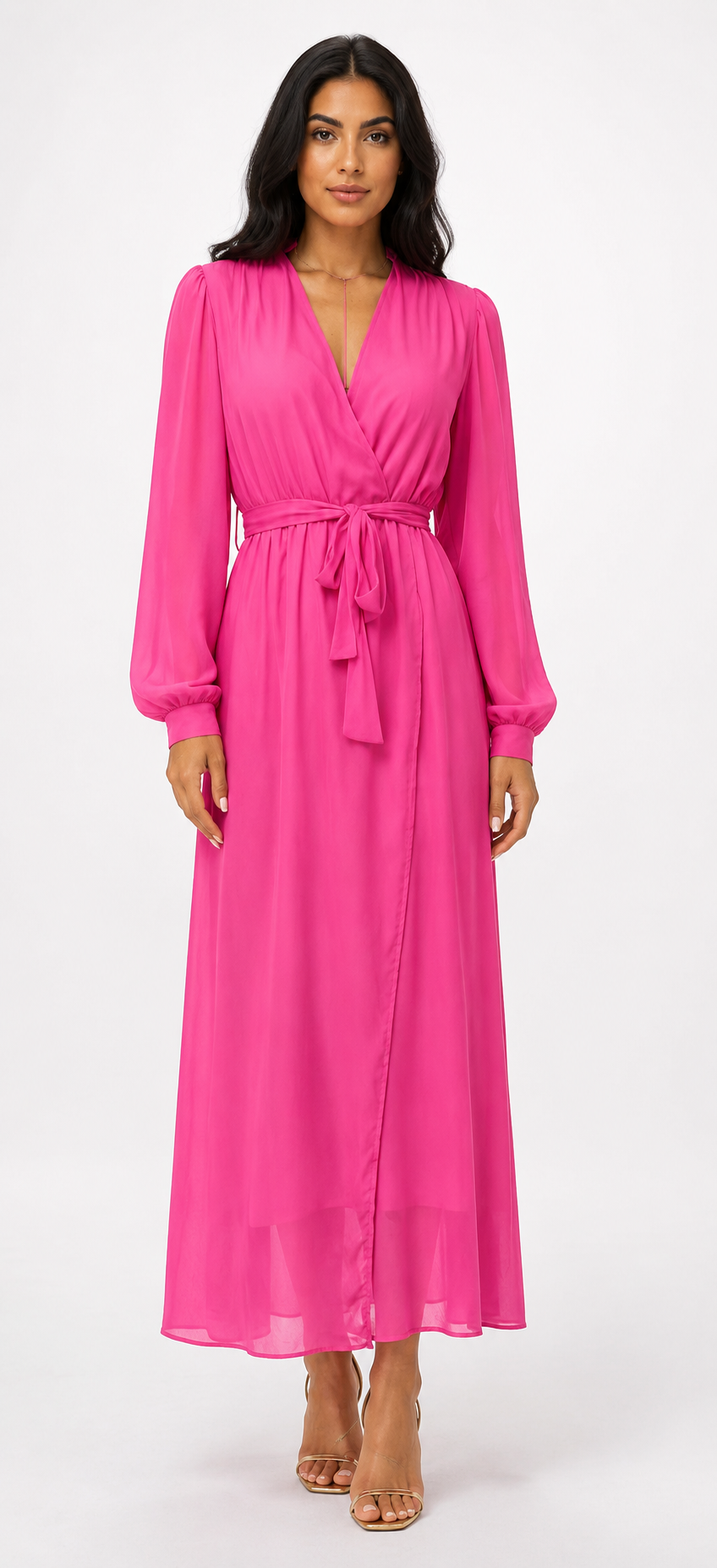 Chiffon Wrap Maxi Dress with Belt - Grace