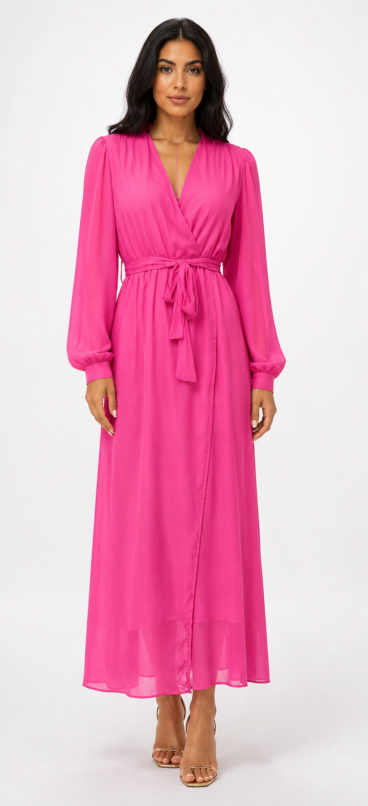 Chiffon Wrap Maxi Dress with Belt - Grace