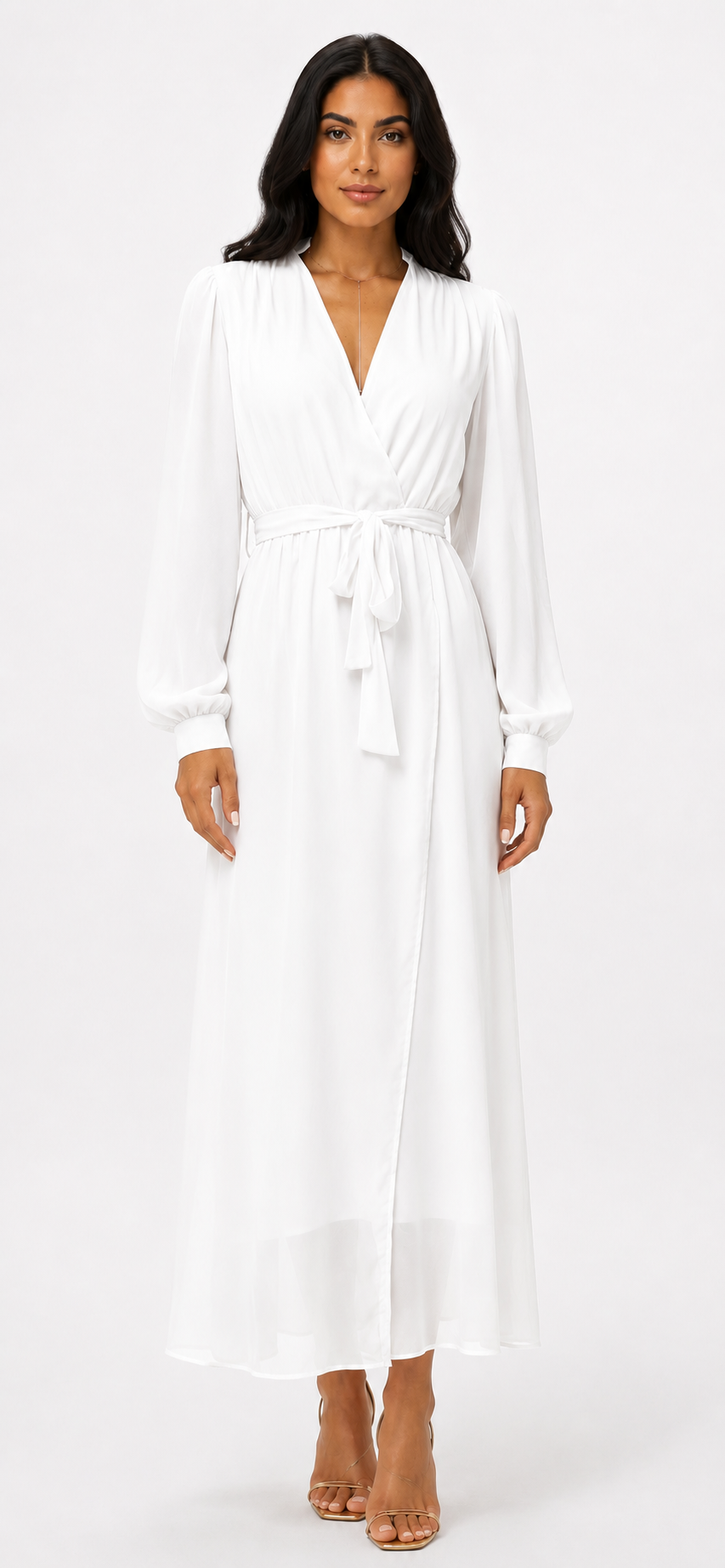 Chiffon Wrap Maxi Dress with Belt - Grace