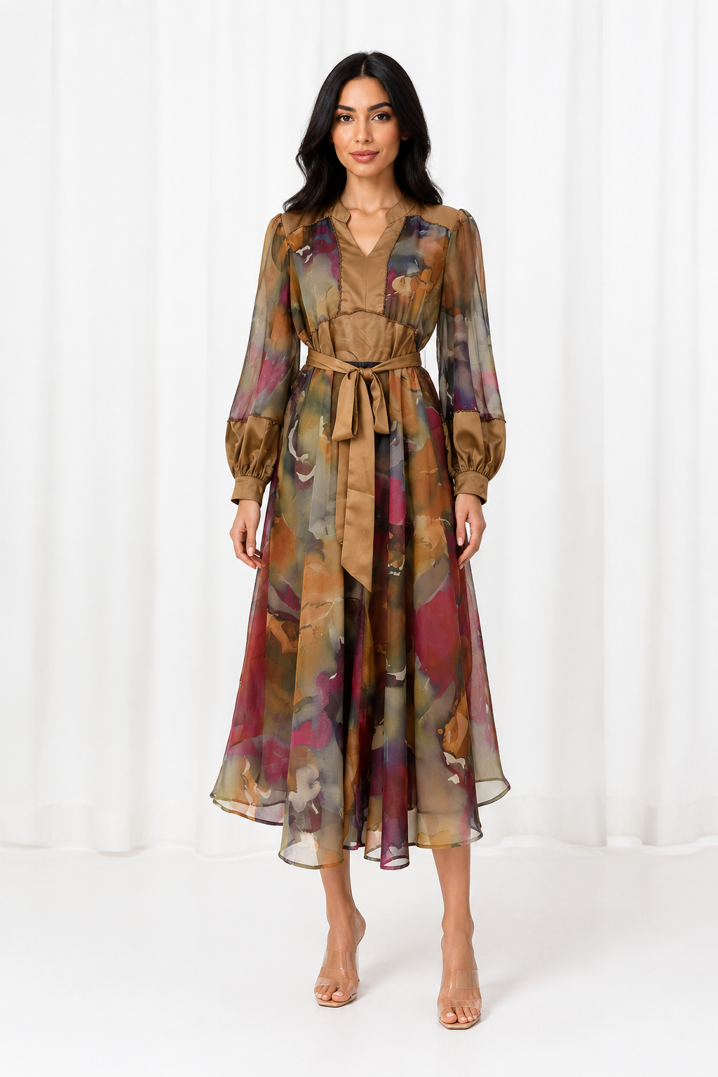 Abstract Watercolor Chiffon Dress - Aurora