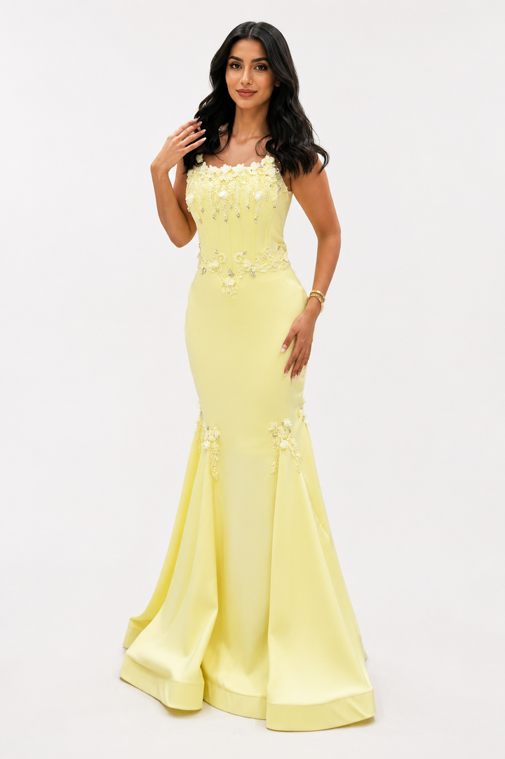 Floral Embellished Mermaid Evening Dress - Elegant