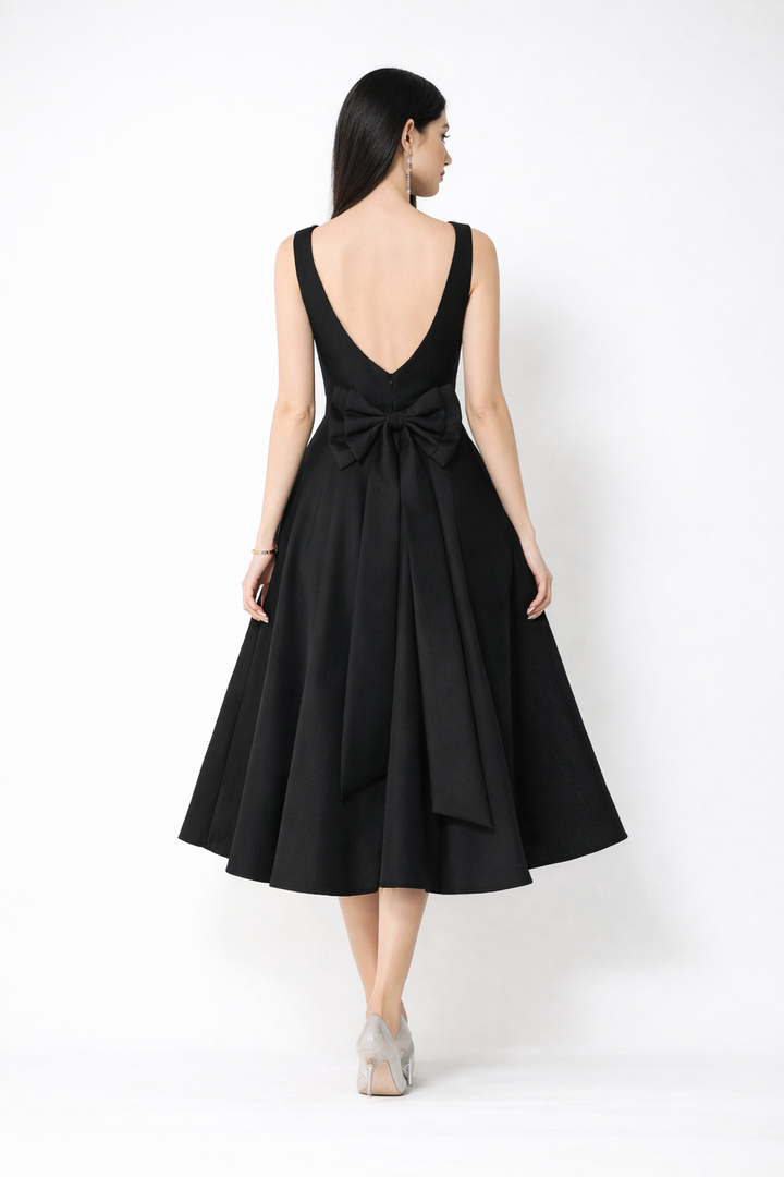 sleeveless A-line midi dress with side bow detail – PEARL