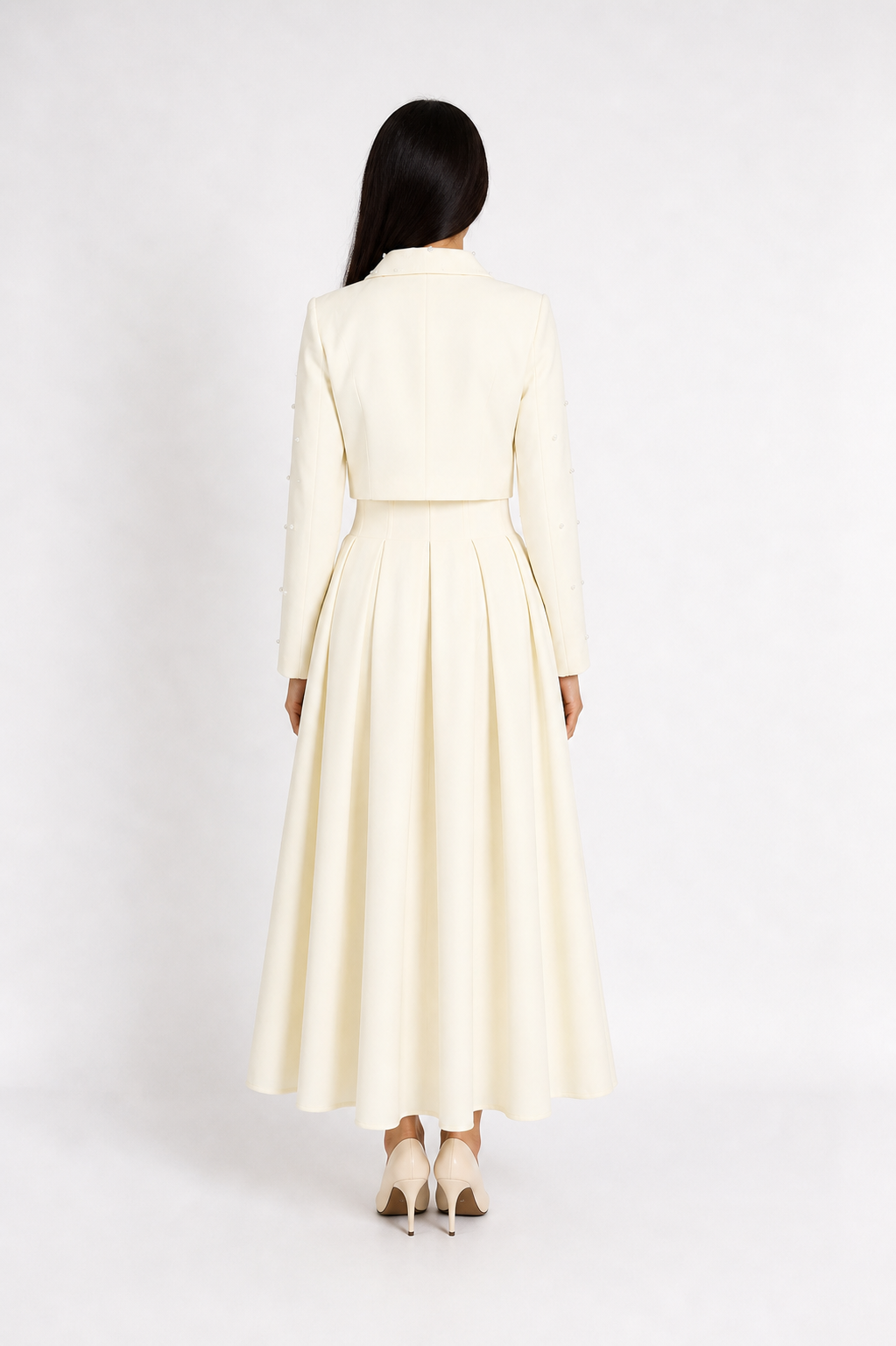 Black Pearl Collar Pleated Midi Dress – VÉLORA