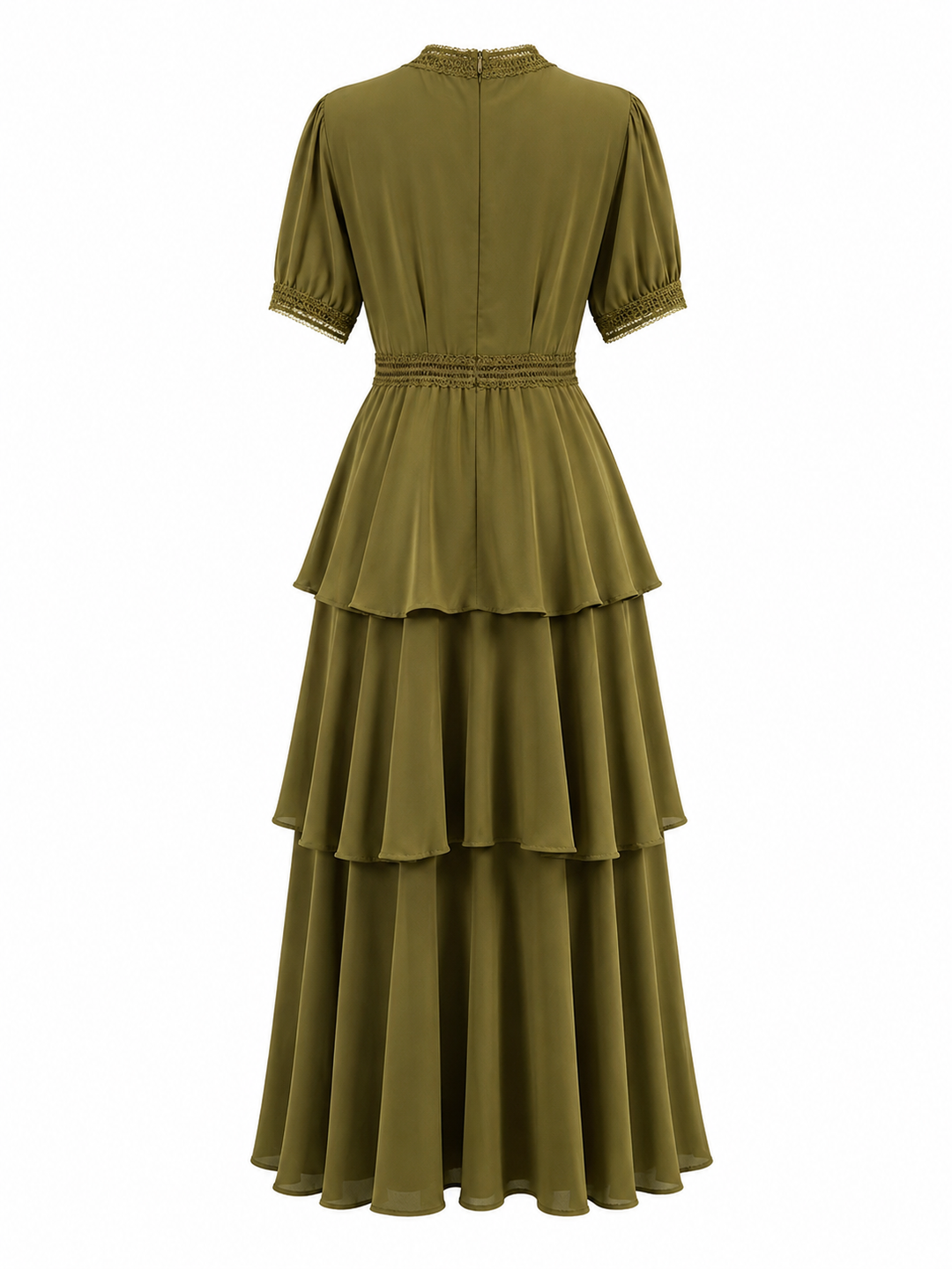 Olive Tiered Chiffon Midi Dress - Harmony