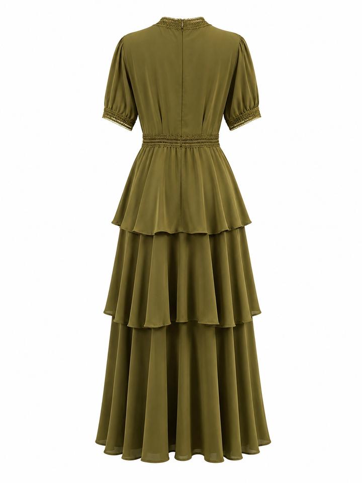 Olive Tiered Chiffon Midi Dress - Harmony