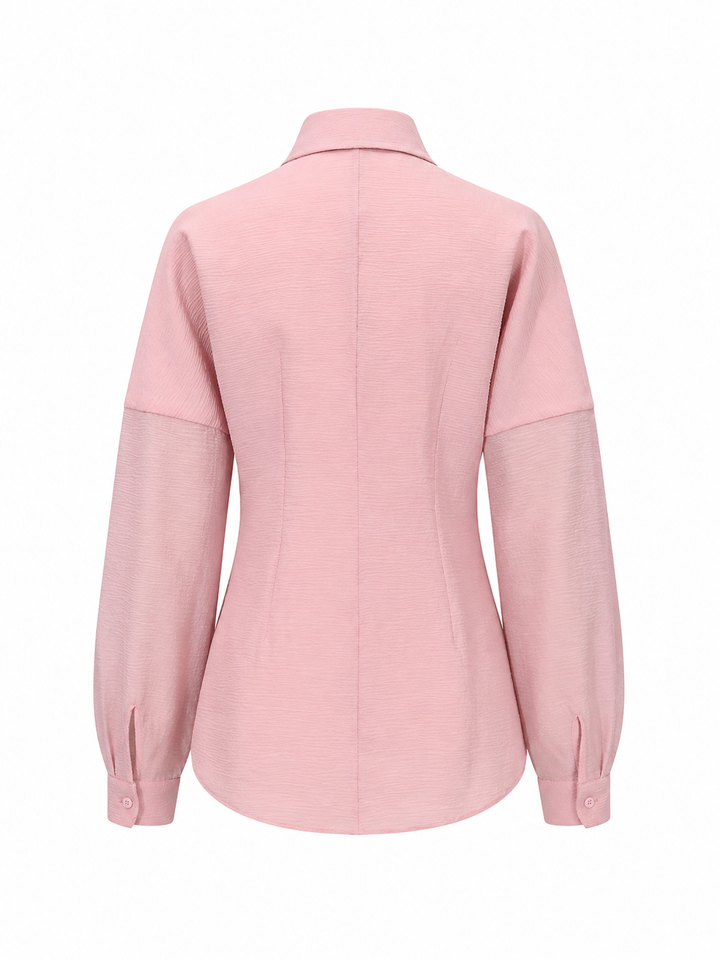 Blush Pink Textured Shirt with Contrast Bow Tie – ELVIRA