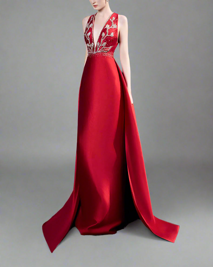 Plunging Halter Gown with Embellished Bodice - Susan
